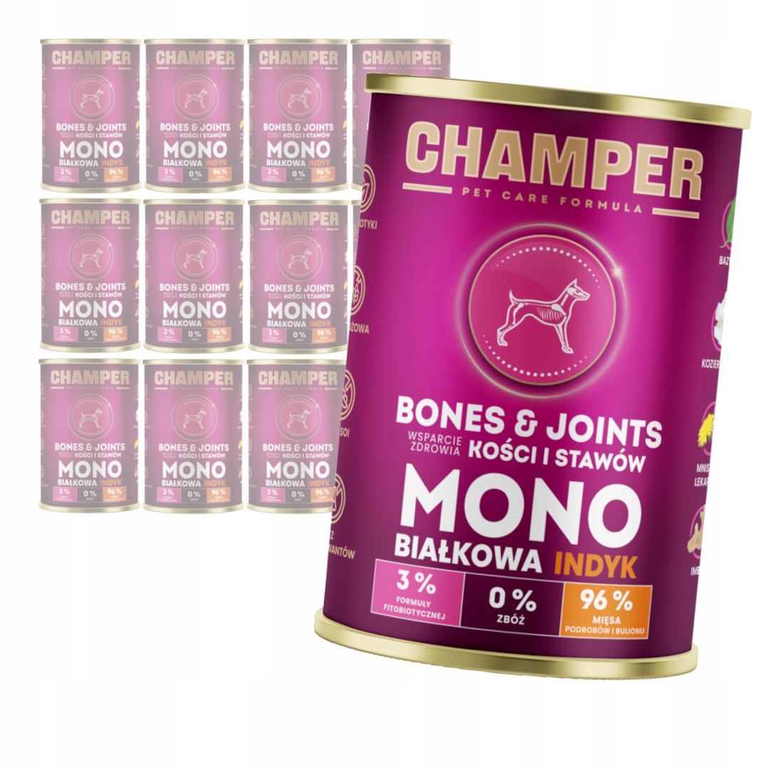 Levně Champer Bones & Joints 12x400 g Monoproteinové Vlhké Krmivo pro psy s krůtím masem