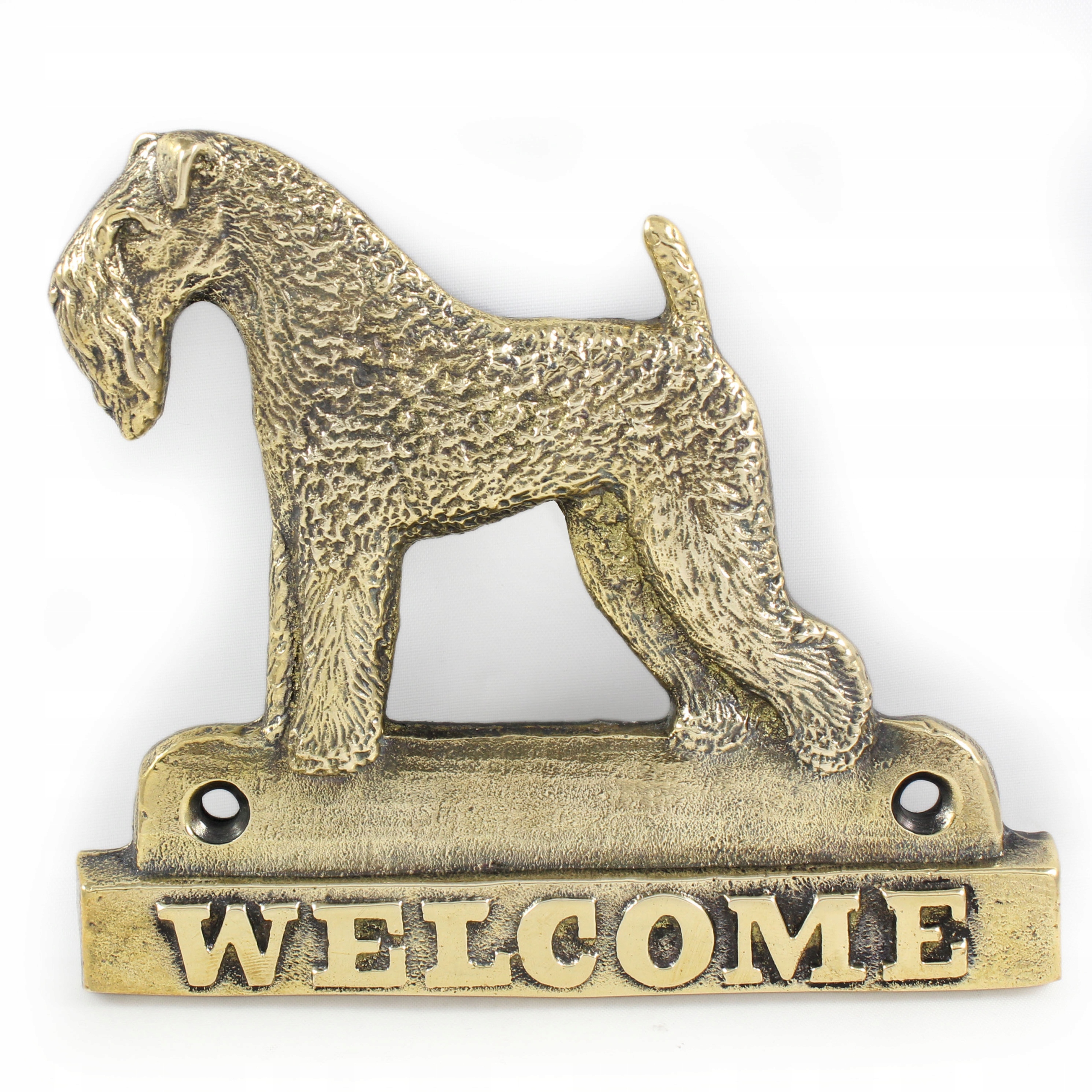 Kerry Blue Terrier mosadzná tabuľa na dvere so psom, štítok Welcome