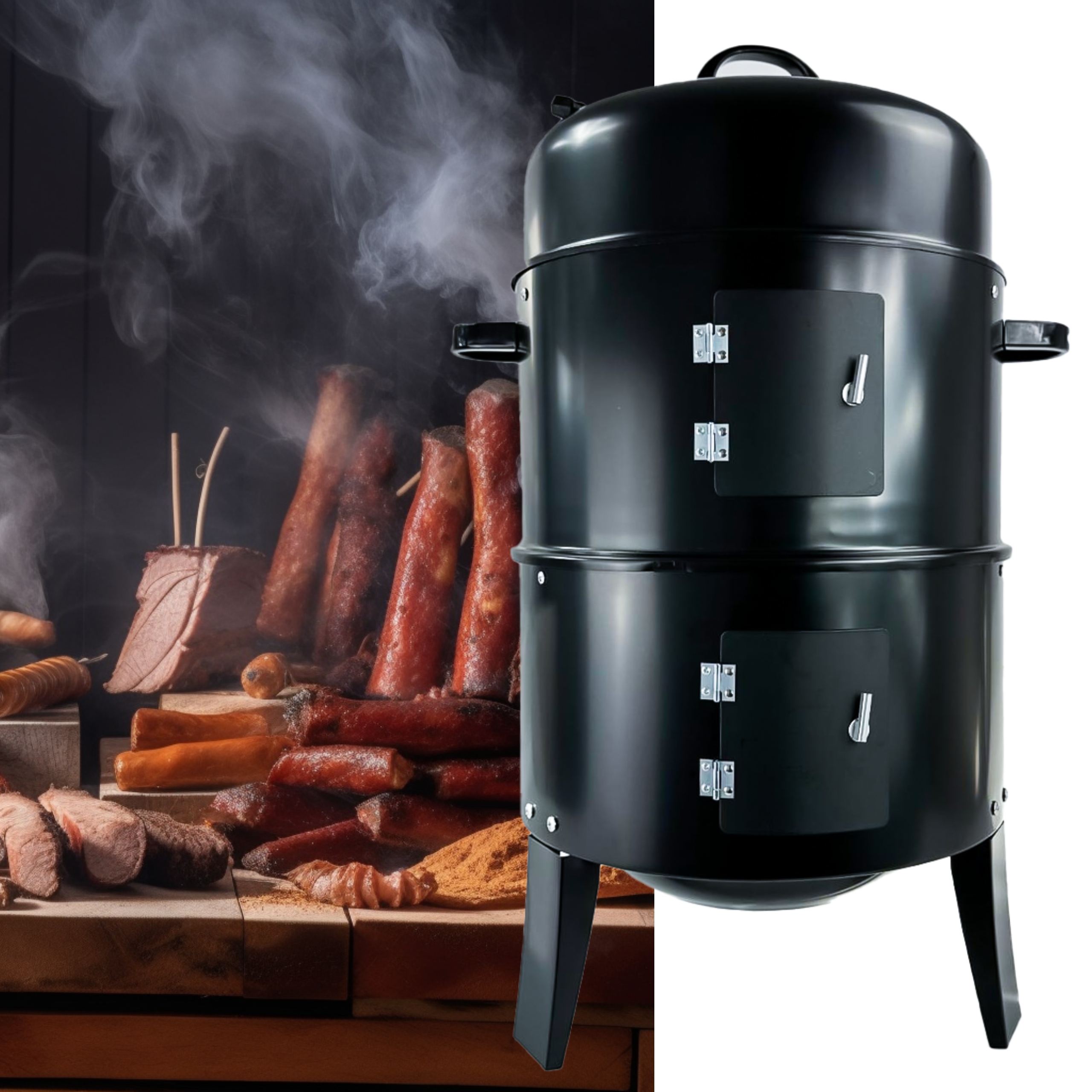 GRILL WĘDZARNIA WĘGLOWY OGRODOWY PALENISKO 3W1 OKRĄGŁY PRZENOŚNY +GRATIS Stan opakowania oryginalne