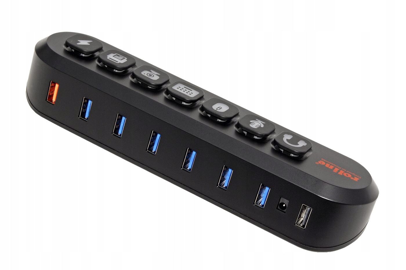 Roline Usb 5Gbps Hub,7x USB3.0 A(F),vyp.e portů,výměnná tlačítka,se zdrojem