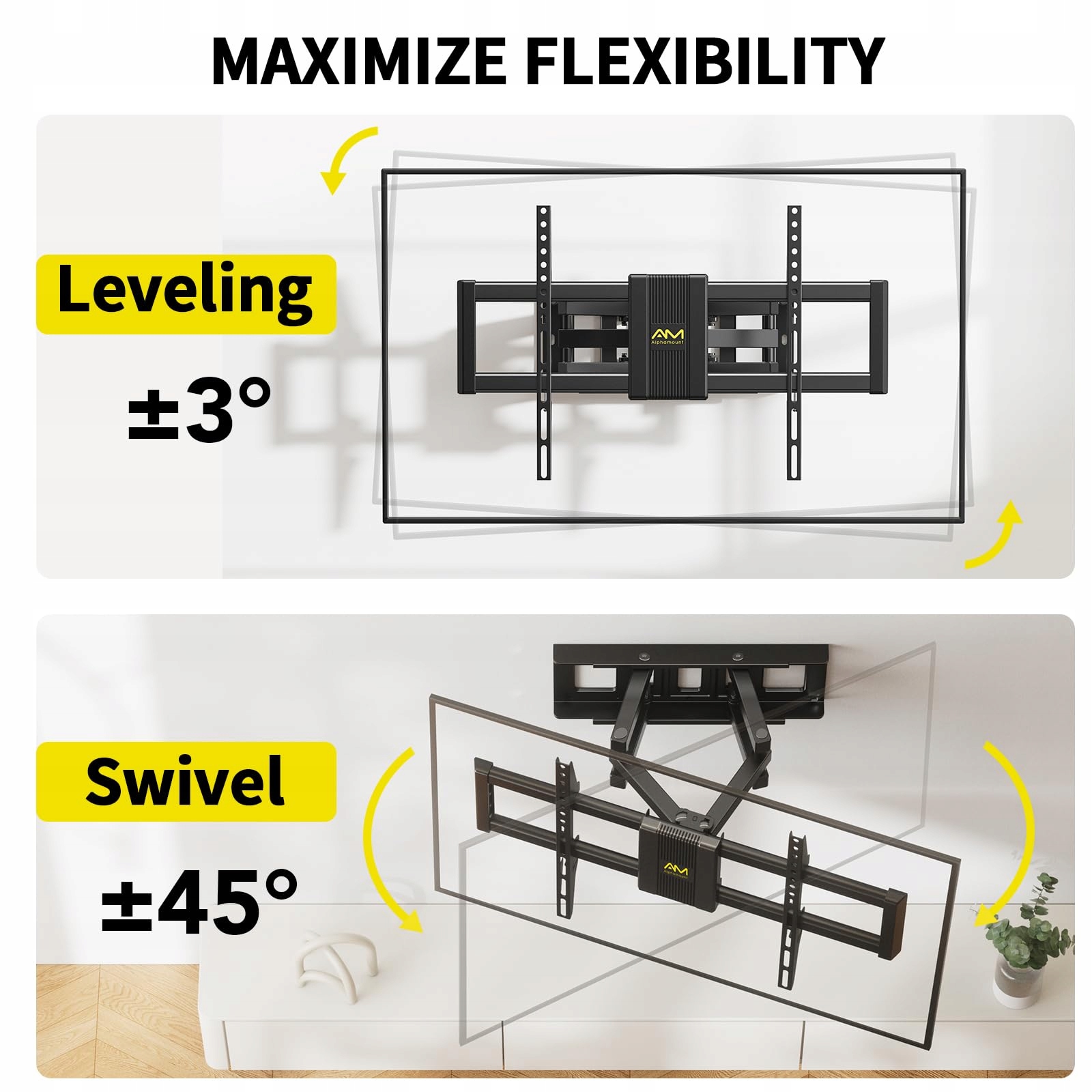 ALPHAMOUNT TV Wall Mount 37-75" Tilt 45kg VESA 200x100-600x400 Wersja 2 — miniatura 4