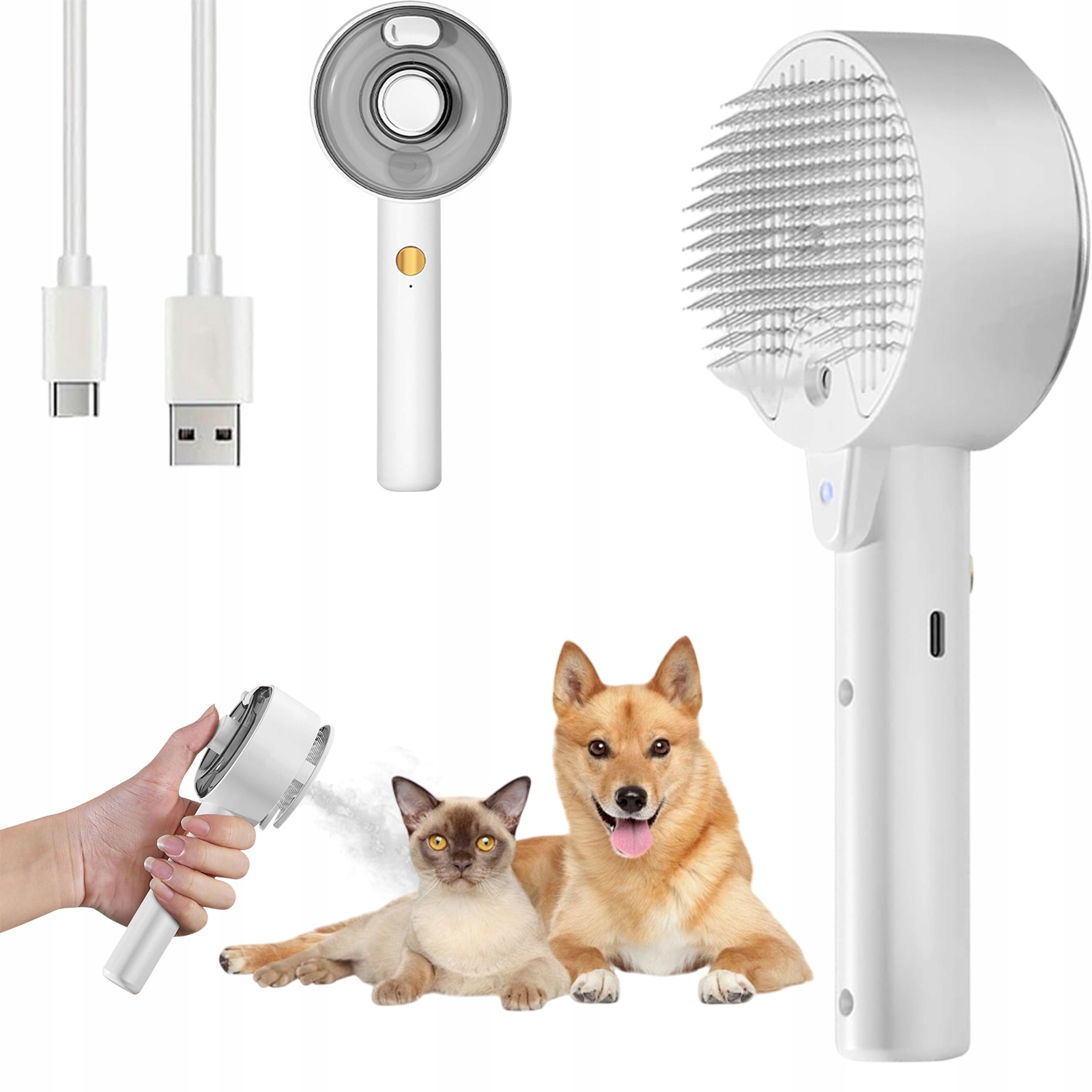 Levně Parní Kartáč Pro Kočky A Psy 4V1 S Čištěním Srsti Jedním Tlačítkem