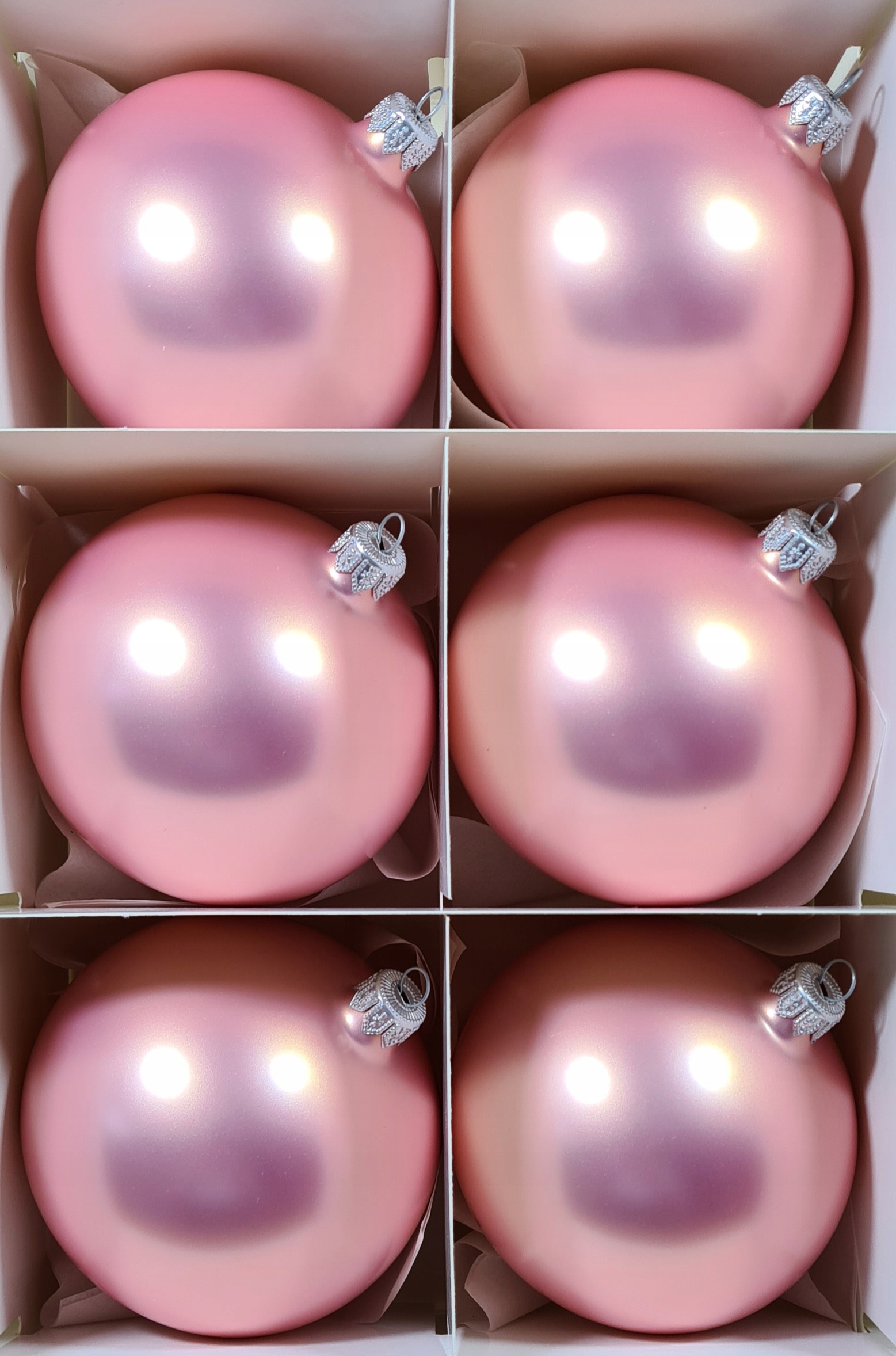 

Bombki Choinkowe Szklane 8 cm. Różowa Perła Złota