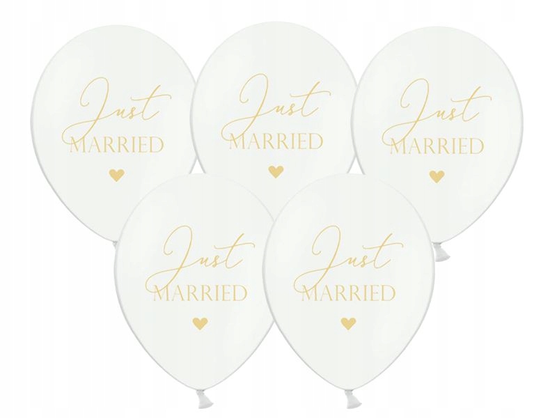 

Balony Białe Just Married Złoty 30cm 5szt