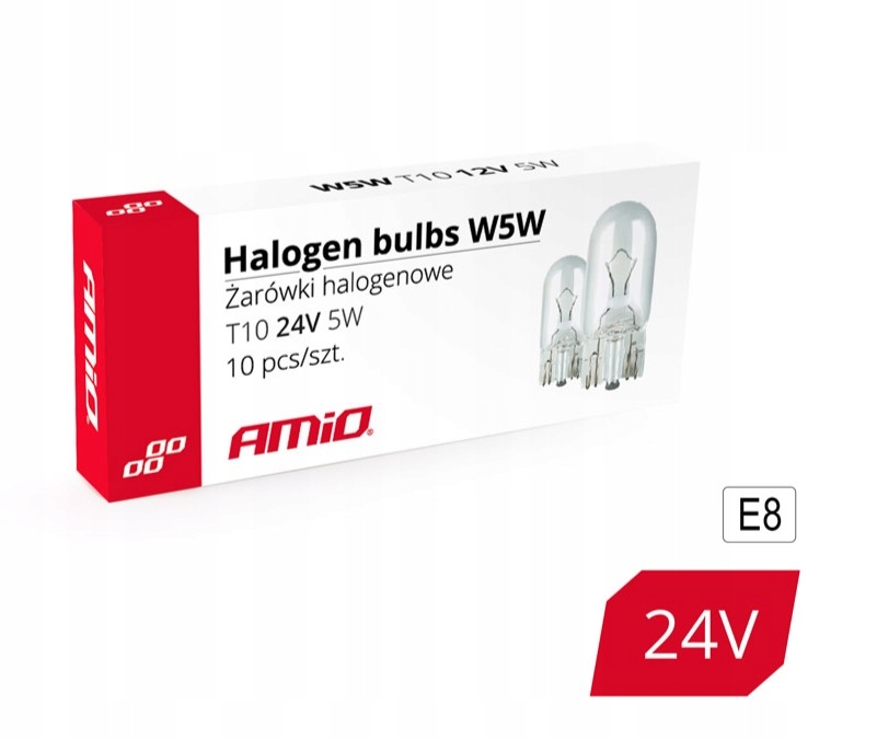 

Żarówki halogenowe W5W T10 5W 24V 10szt. (E8)