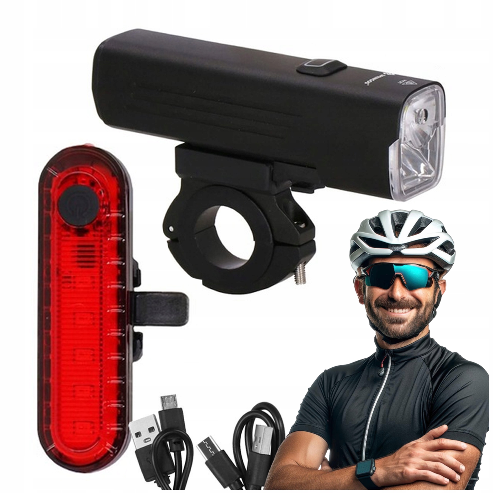 Lampka Rowerowa Led Przód Tył Mocna 1000lm Zestaw Rower 4800mAh Aluminium