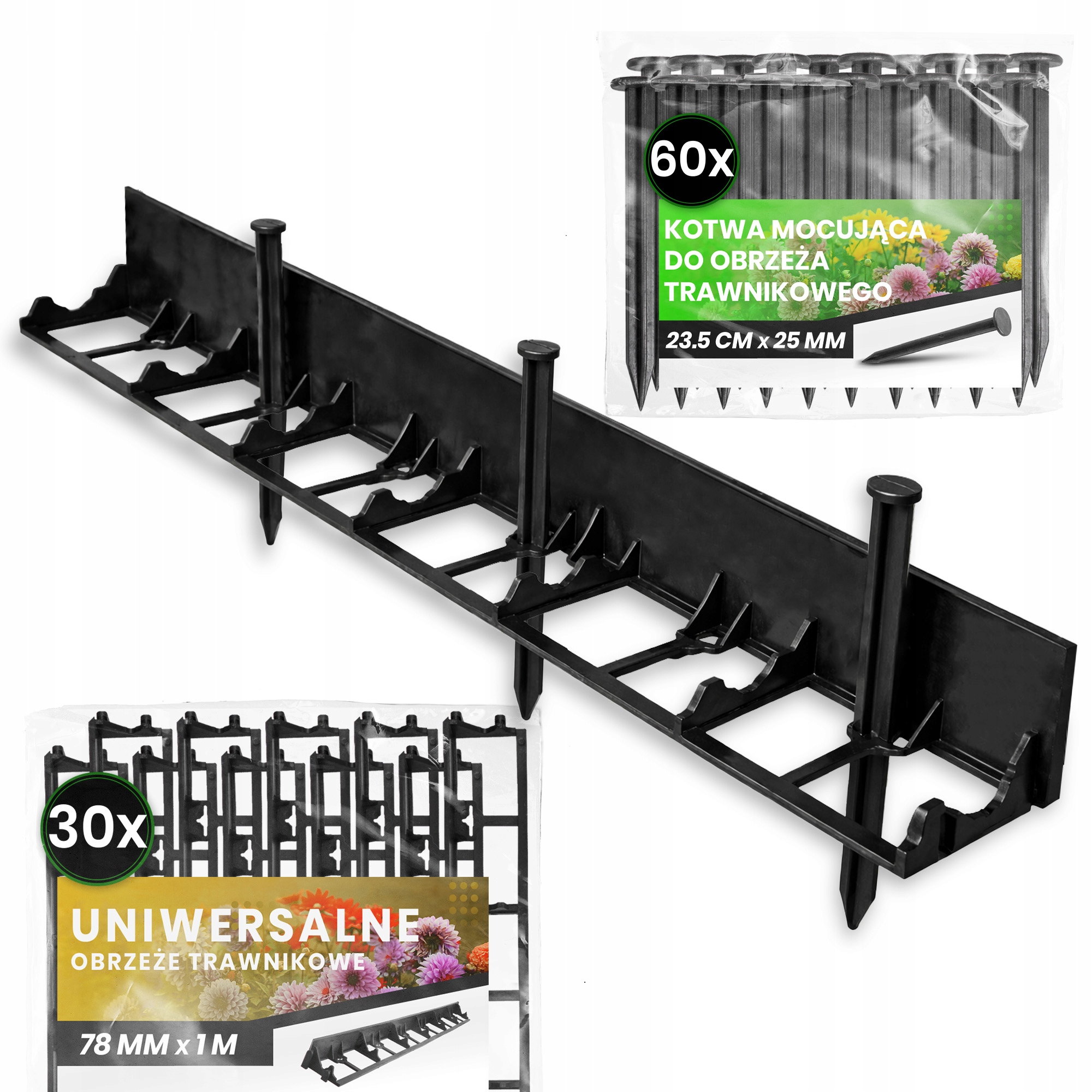 Okraj Trávnika 30 m 78 mm Border Palisáda 60 x Upevňovacie Kotvy 25 cm Us-t