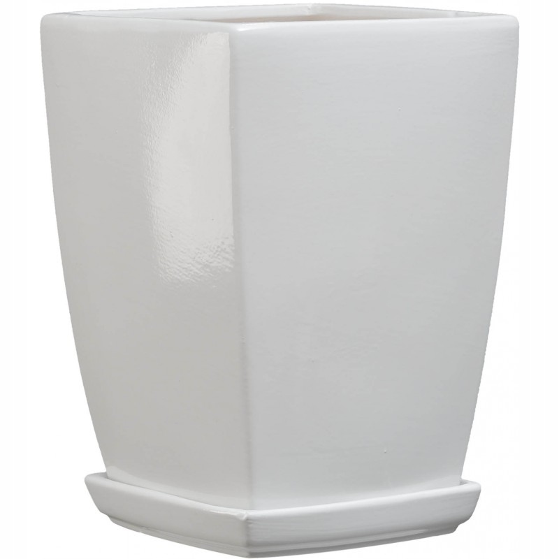 Doniczka Ceramiczna Biała Połysk Kwadratowa Duża 24 CM Wysokość 33 CM