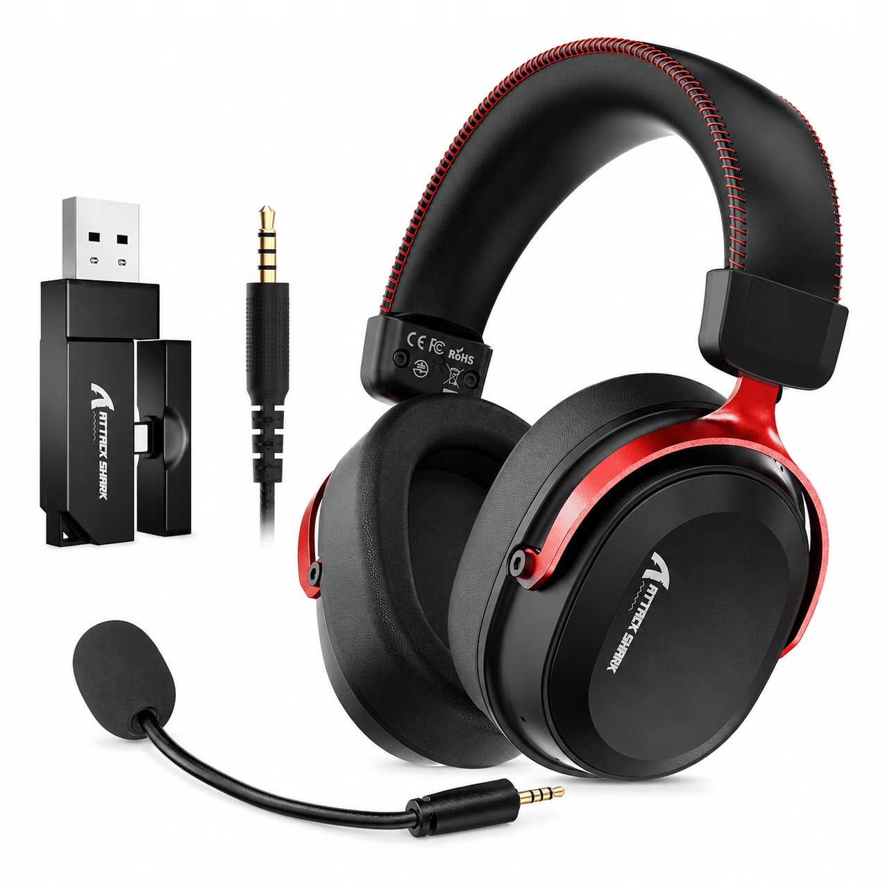 Attack Shark L30 Pro czerwone słuchawki bezprzewodowe 2,4GHz Bt Aux 3,5mm