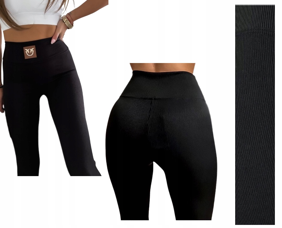 

Legginsy Damskie czarne Prążkowane wysoki stan