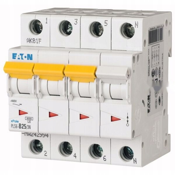 Eaton nadproudový vypínač 3P+N B 25 A 6 kA 400 V 242994