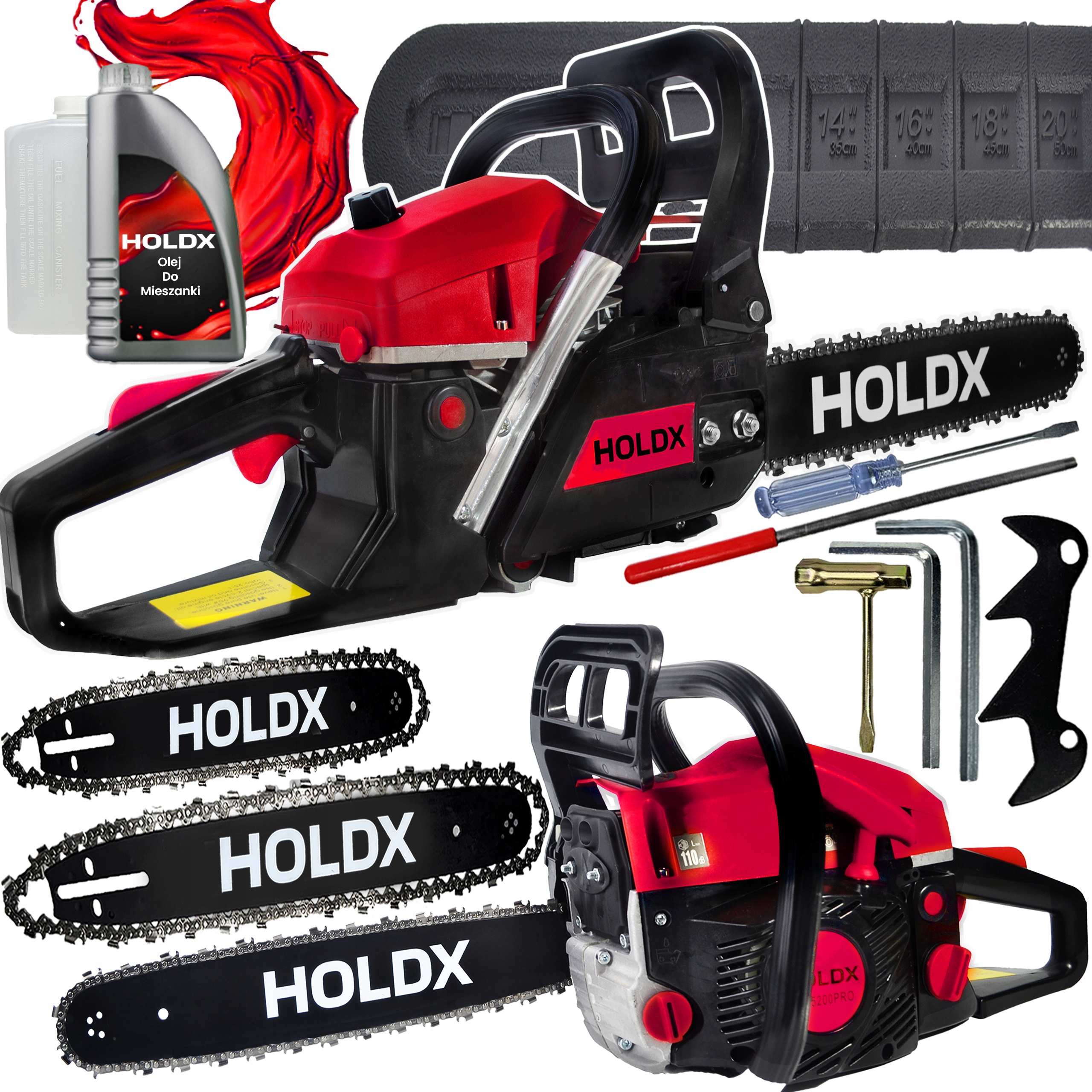 Piła Łańcuchowa Holdx 52CC Z Prowadnicami 18" i 20" Do Lasu Ogrodu Mocna