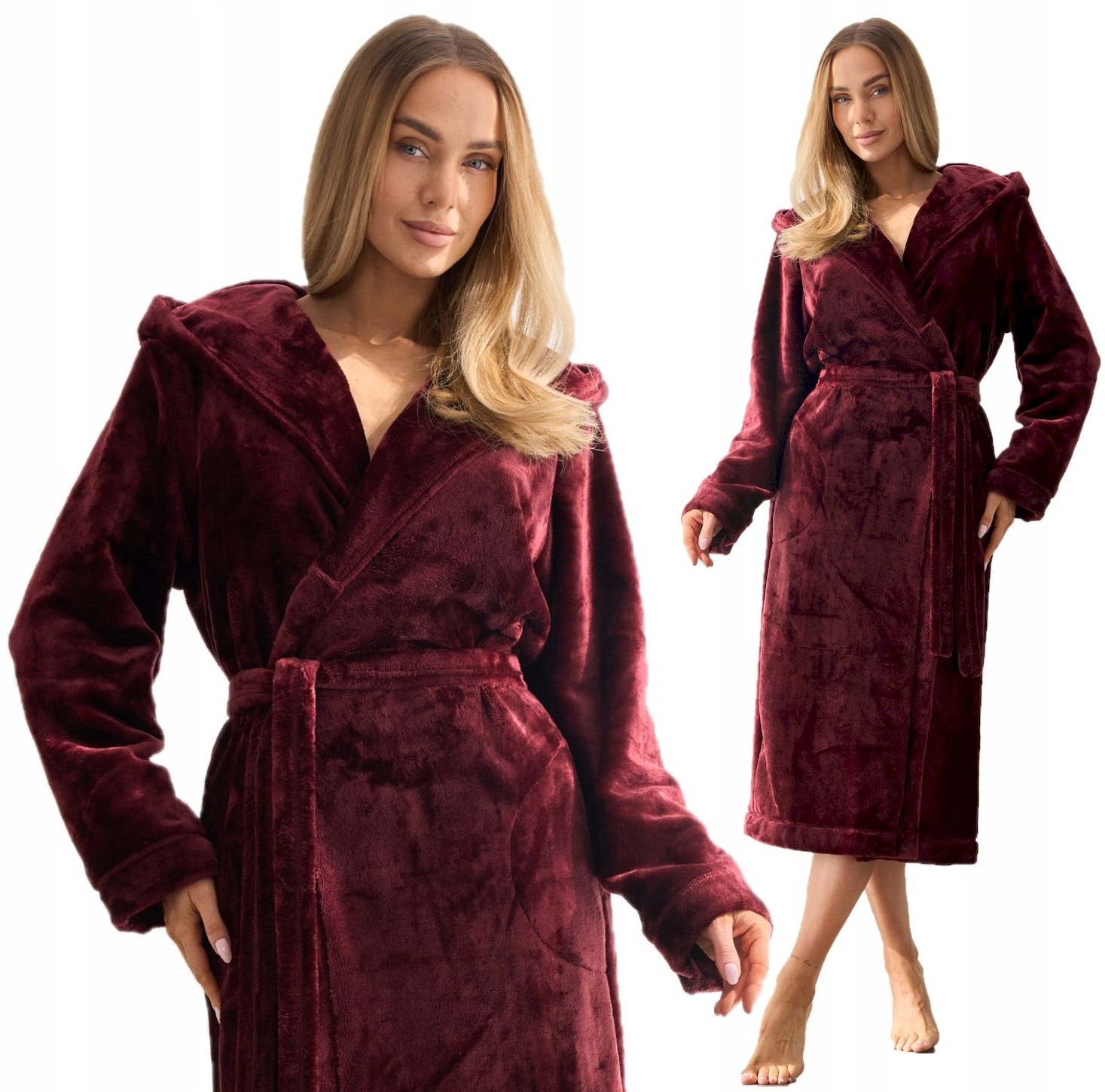 Długi Ciepły Puchowy Damski Szlafrok Podomka XL