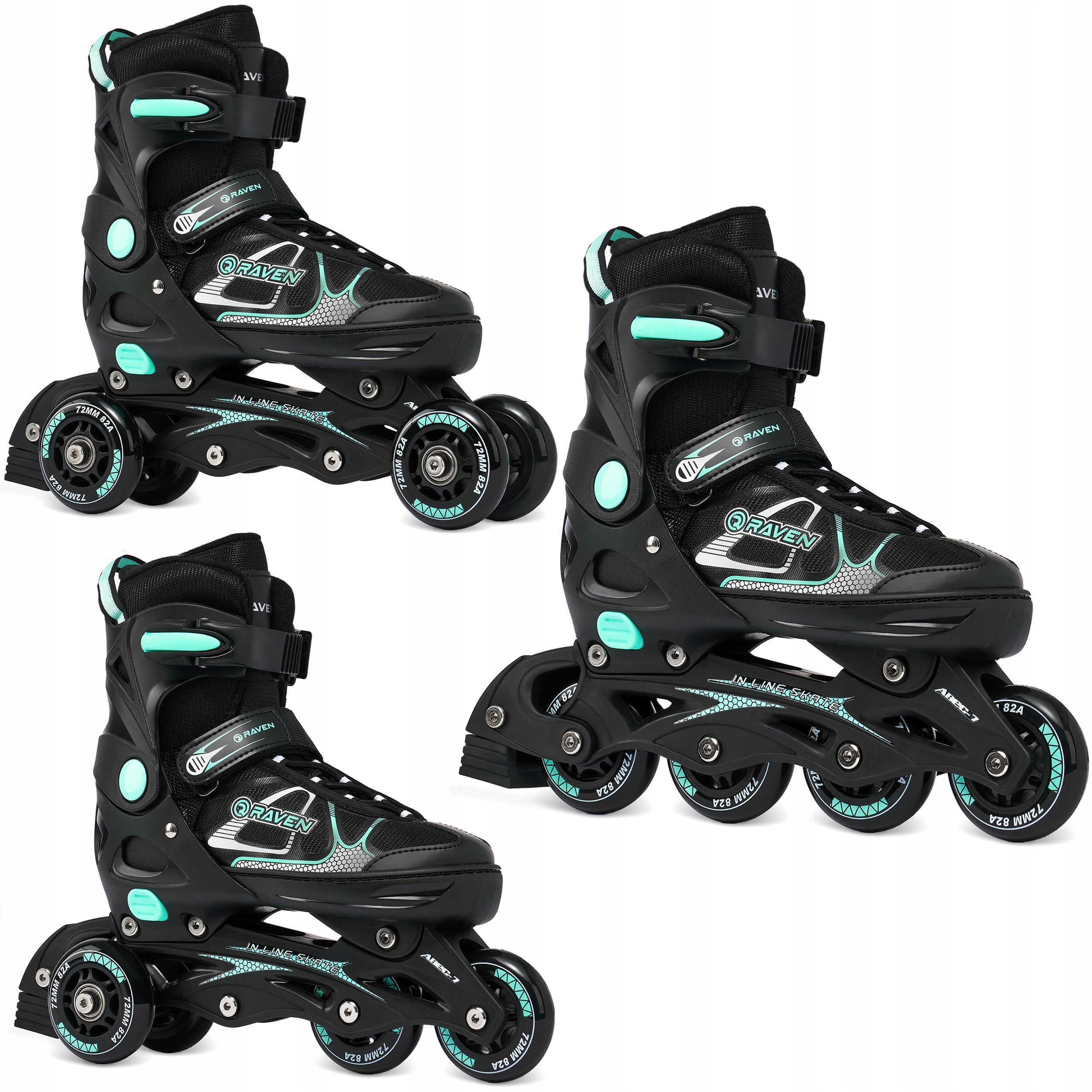 Rolki Wrotki 3w1 Regulowane Raven Spirit Black/Mint 40-43