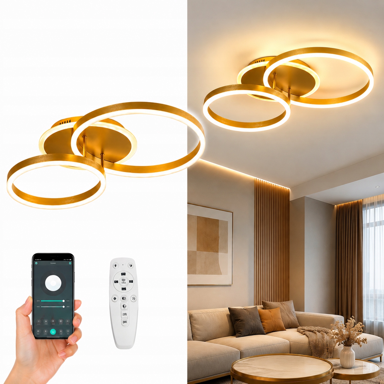 stropní svítidlo Led Zlaté Stmívatelné 60 CM S Dálkovým Ovládáním 75 W