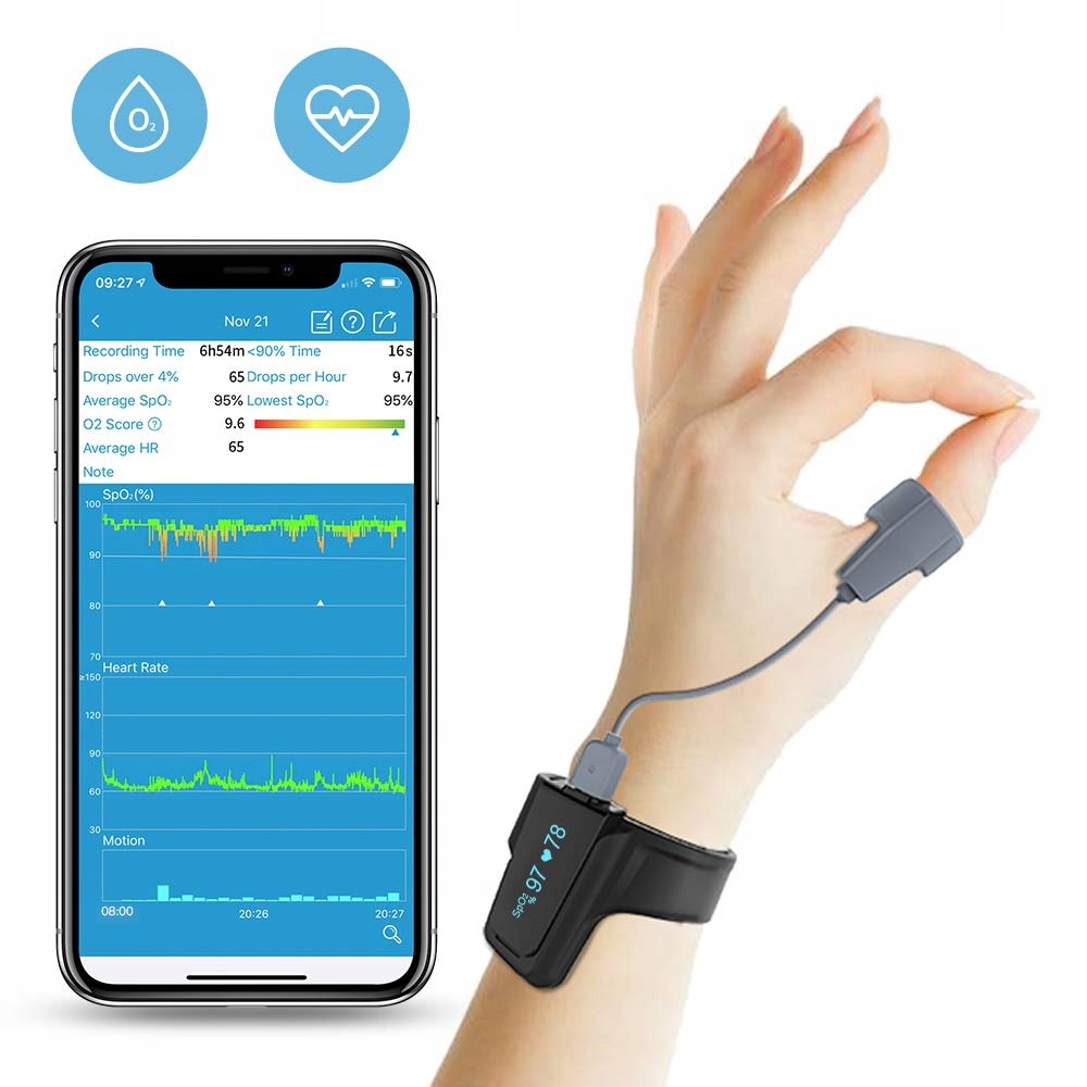 Monitor snu Wellue Checkme O2 Max opaska na nadgarstek z alarmem