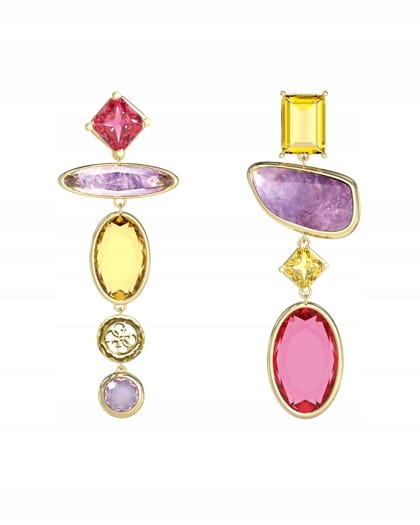 Náušnice Guess Závěsné velké barevné zirkony ocel zlatá tyčinka