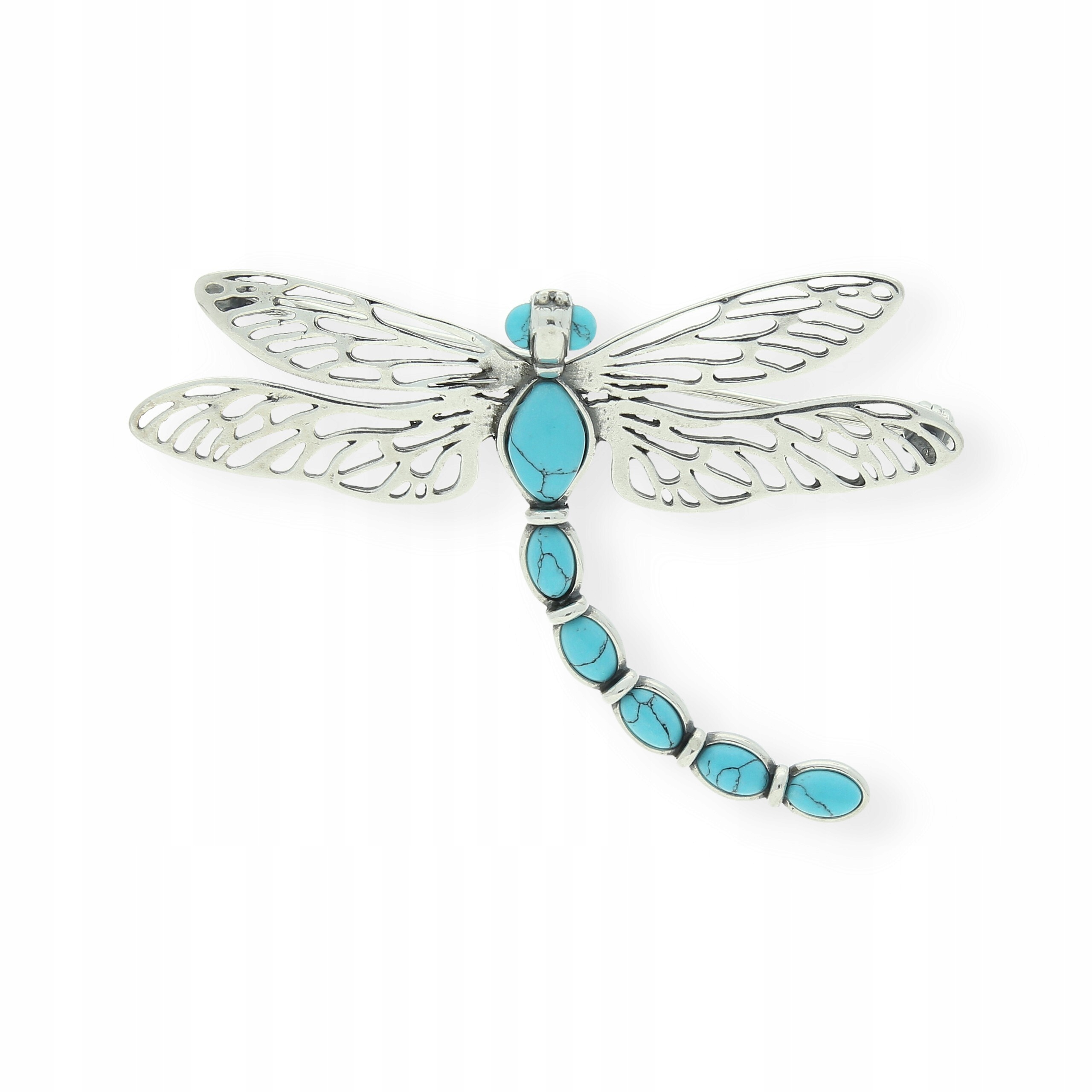 Srebrna broszka ważka z turkusem