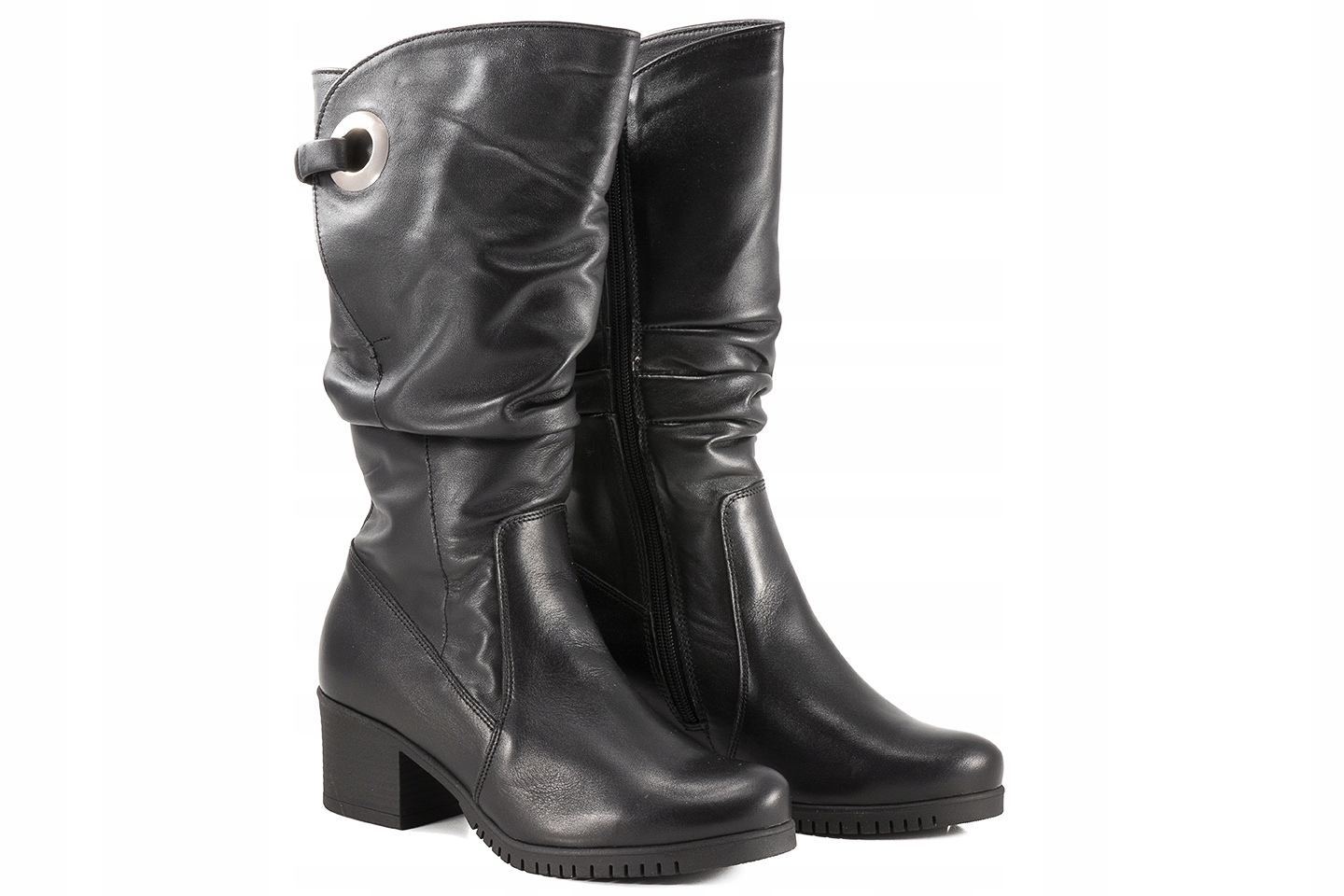 Galant 888 Kozačky Vysoké Zimní Na Podpatku Zateplené Kůží černé 38