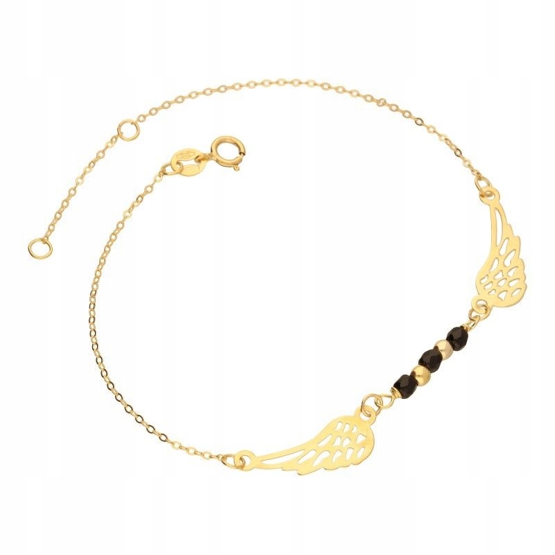 Zlatý náramek 585 celebrity s křídly a černými zirkony 14 Kt