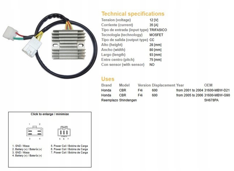 Regulátor Napätia Honda Cbr 600F F4 01-06 (35A)