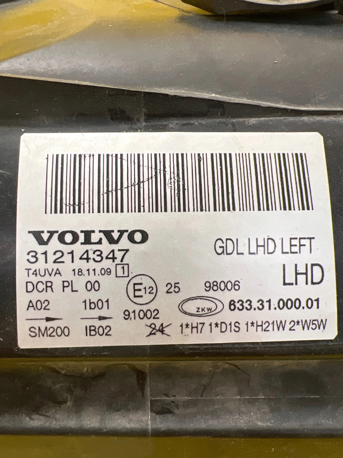 light left Volvo V70 III S80 II Xenon non-setting 31214347