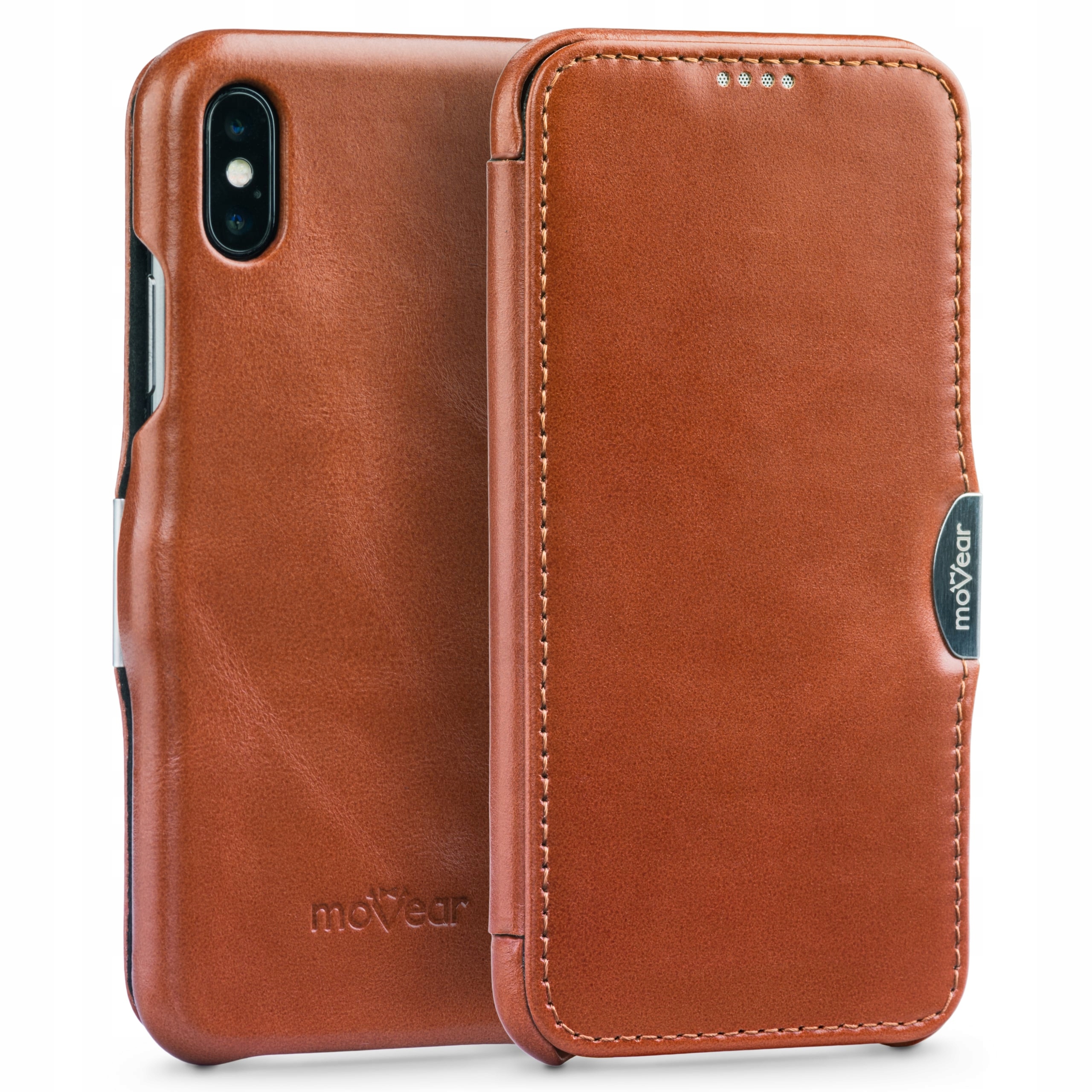 Etui skórzane na iPhone Xs Max case pokrowiec kieszonka Brązowy Movear