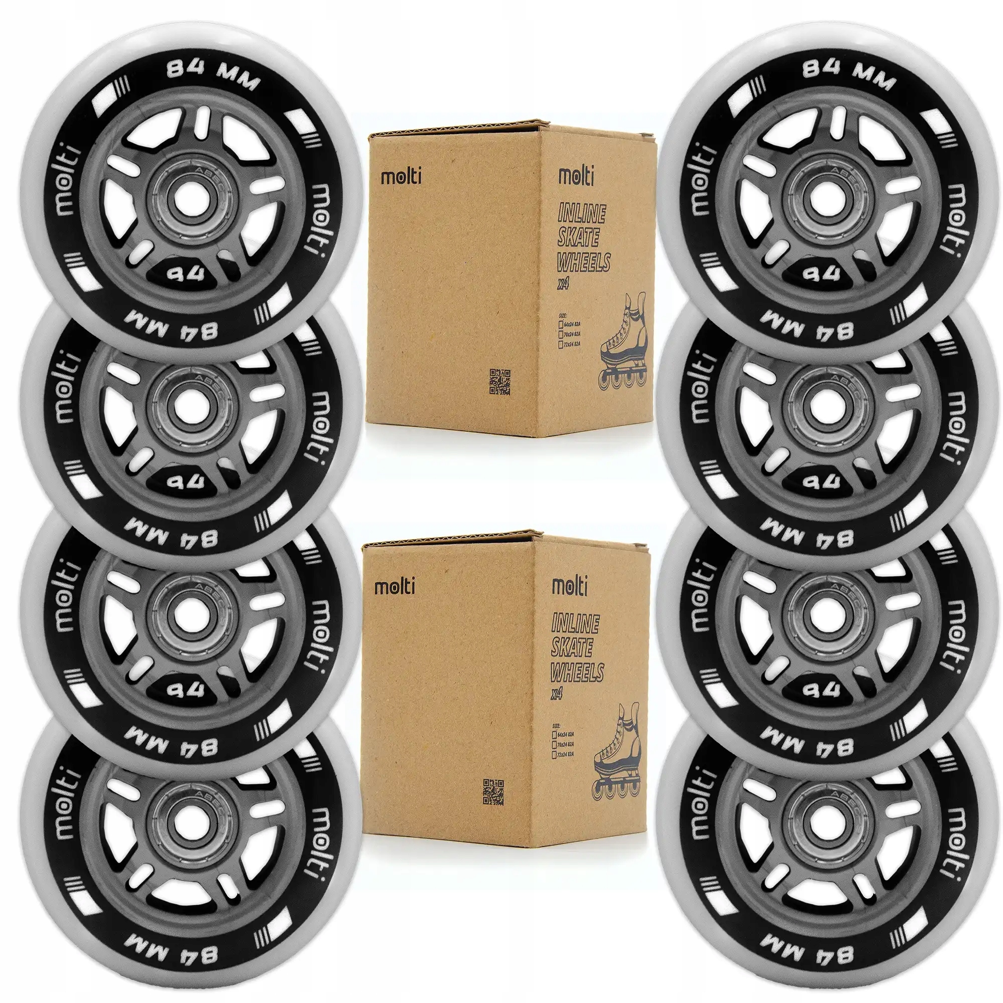 Sada 8 x Pu kaučuková kolečka 84x24 82A ložiska abec-9 pro kolečka molti