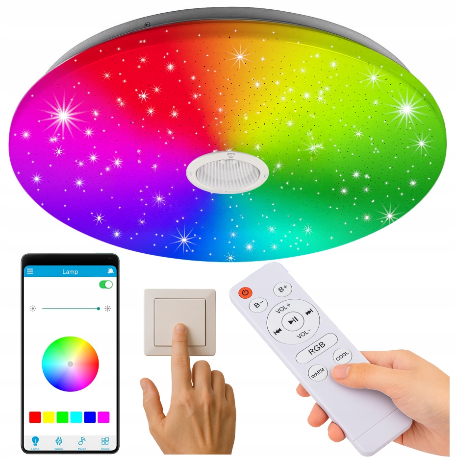 Lampa Plafon Led Rgb 72W Głośnik Bluetooth Pilot Aplikacja Telefon