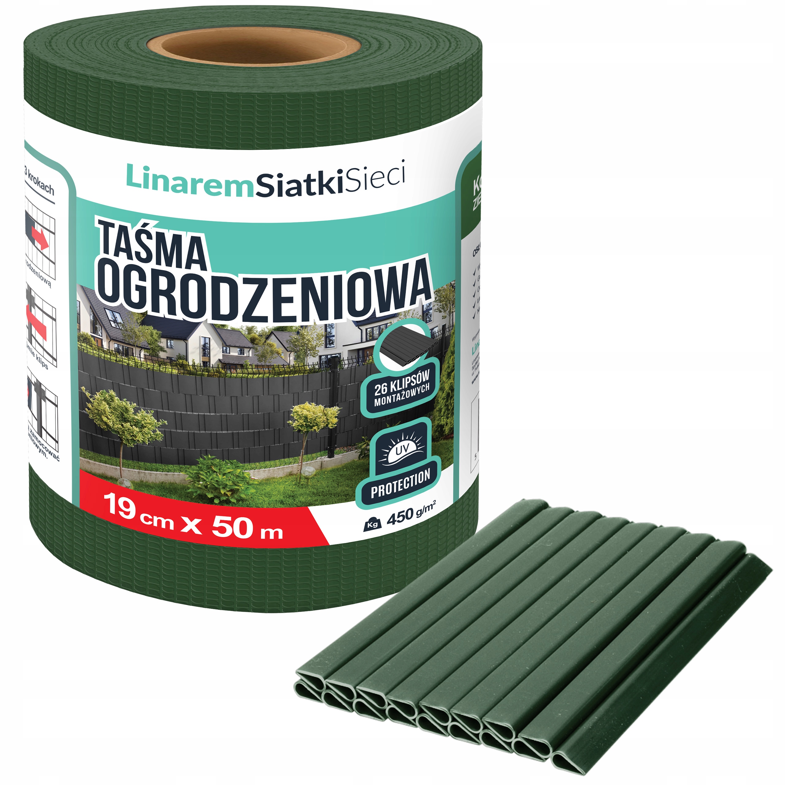 Taśma Ogrodzeniowa 19cmx50m +uv Osłona Na Ogrodzenia Panelowe Płot Zielona