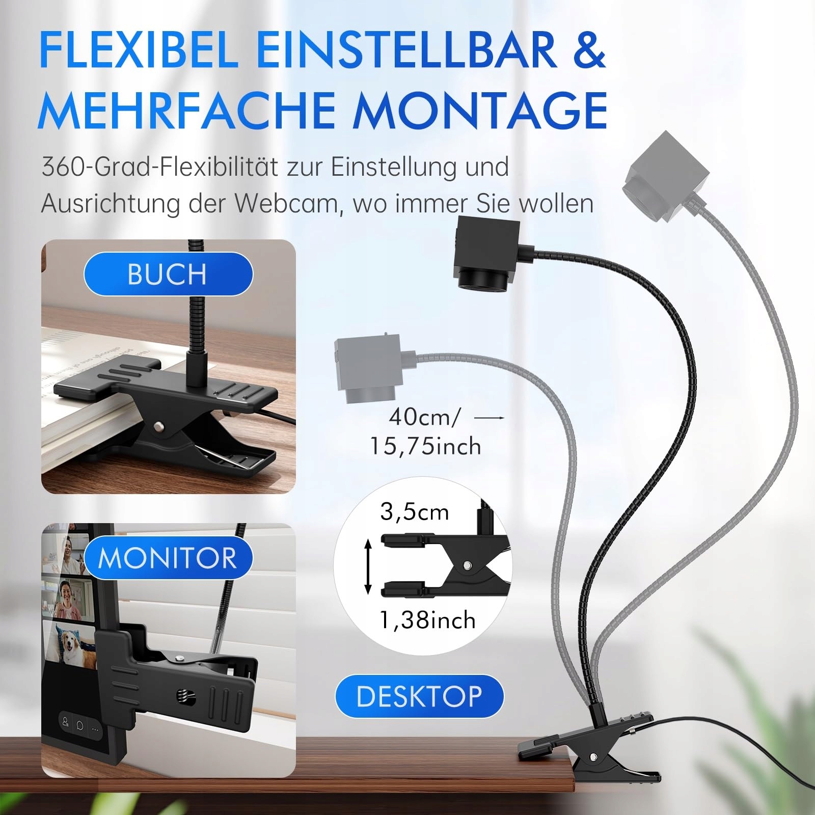 WEBCAM Kamera Internetowa 1080P Mikrofon Zasłona Laptop PC — miniatura 3