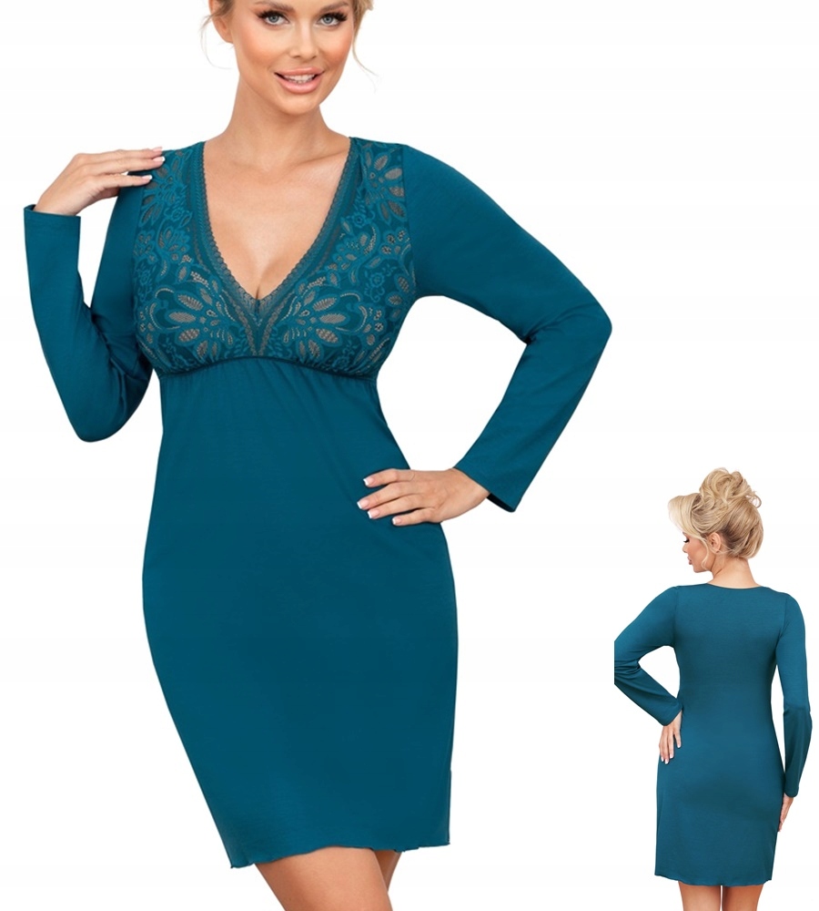 Košile noční Donna Silvana long L 40 tyrkysová