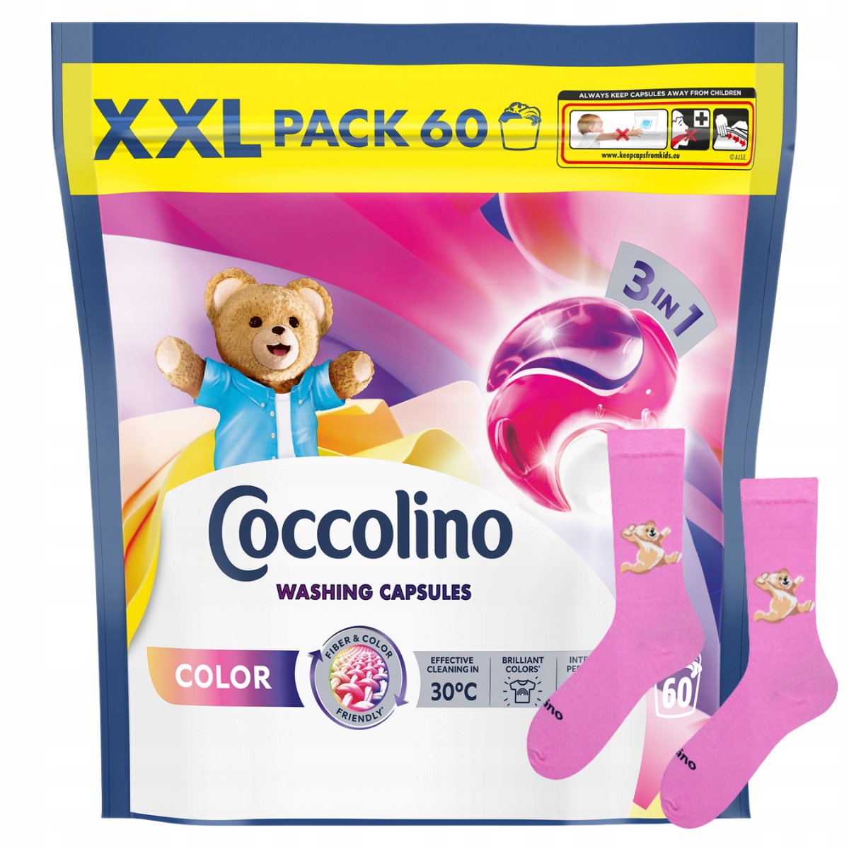 Coccolino XXL Kapsułki 3w1 do prania kolorowych tkanin Skarpetki