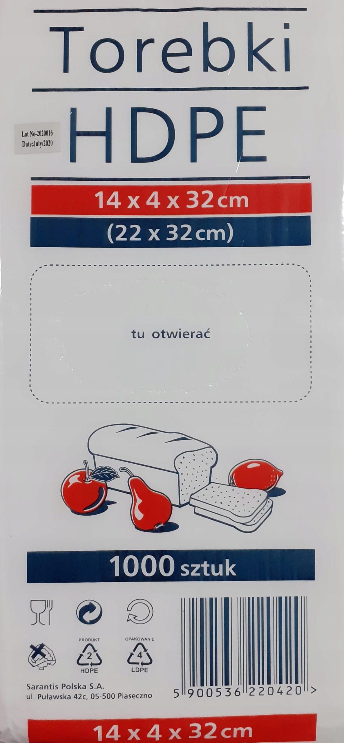 

Torebki Hdpe 14x4x32 Sarantis 1000 szt.