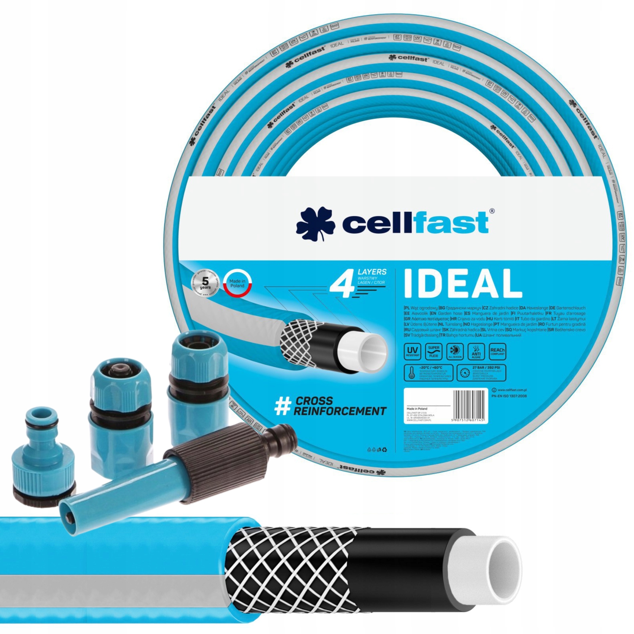 

Wąż Ogrodowy Ideal 4 warstw 27bar 1/2 50m +złączki