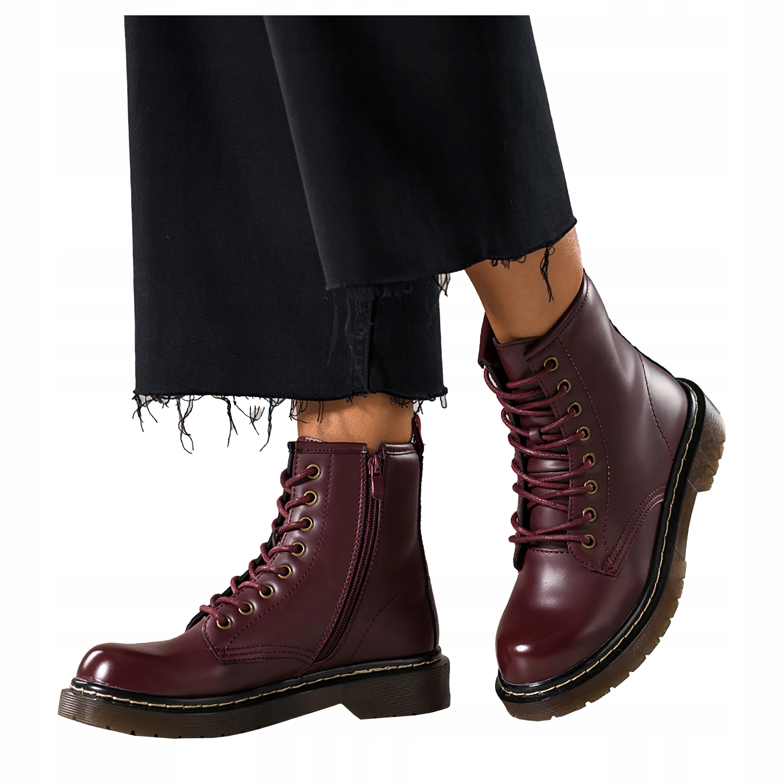 Bordové dámské kotníkové boty Kanady Pohodlné Lakované Šněrované Platforma r 40