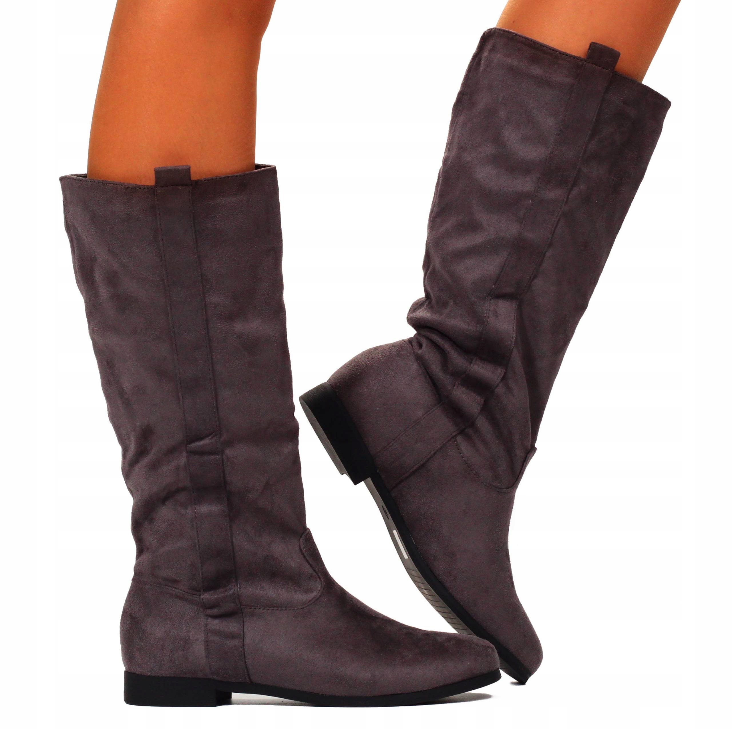 KOZAKI DAMSKIE BOTKI OCIEPLANE WYSOKIE PŁASKIE Rodzaj obcasa płaski obcas