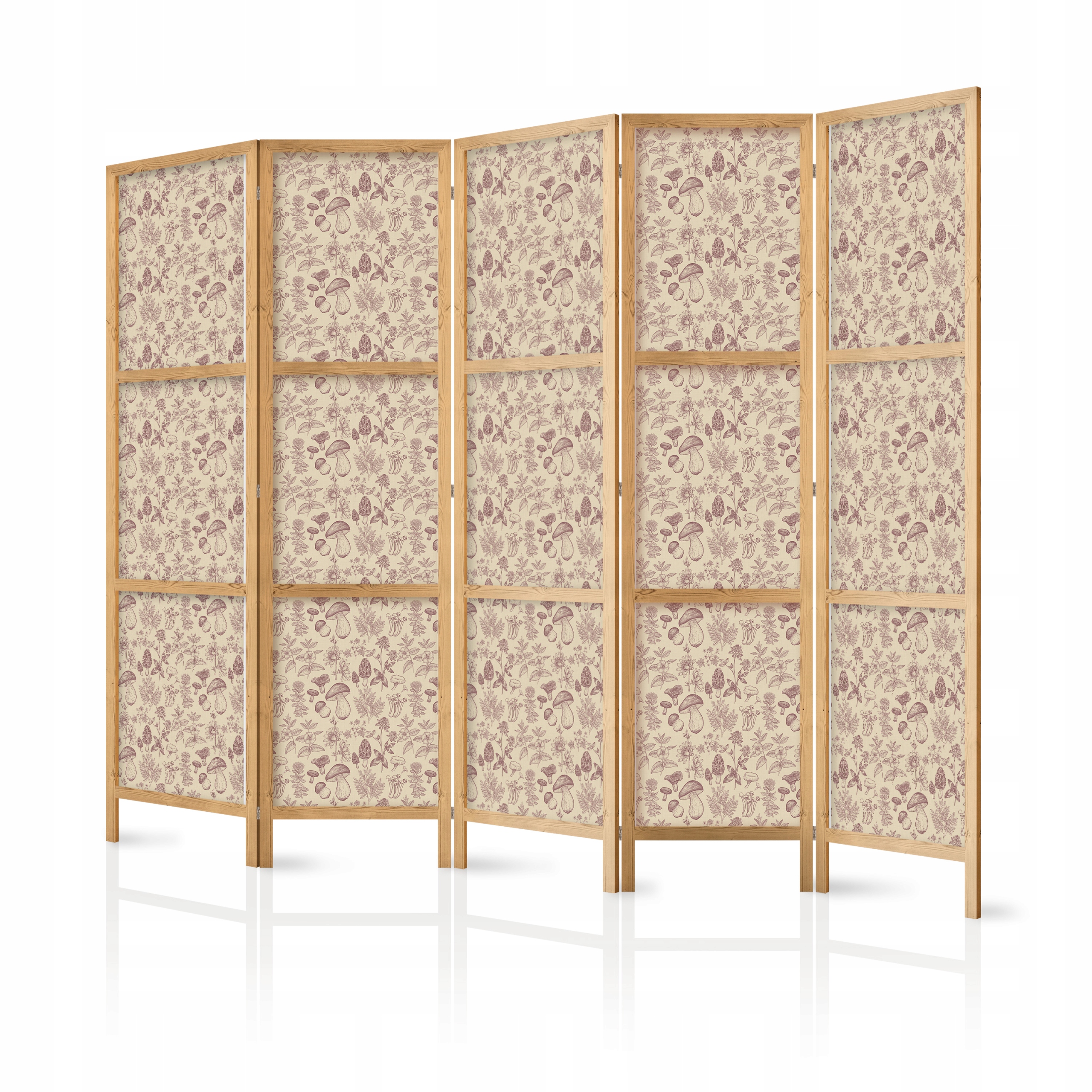 Paraván Japonský Panelový 5-DÍLNÝ Květy Bylinky Houby Styl Boho 225x172