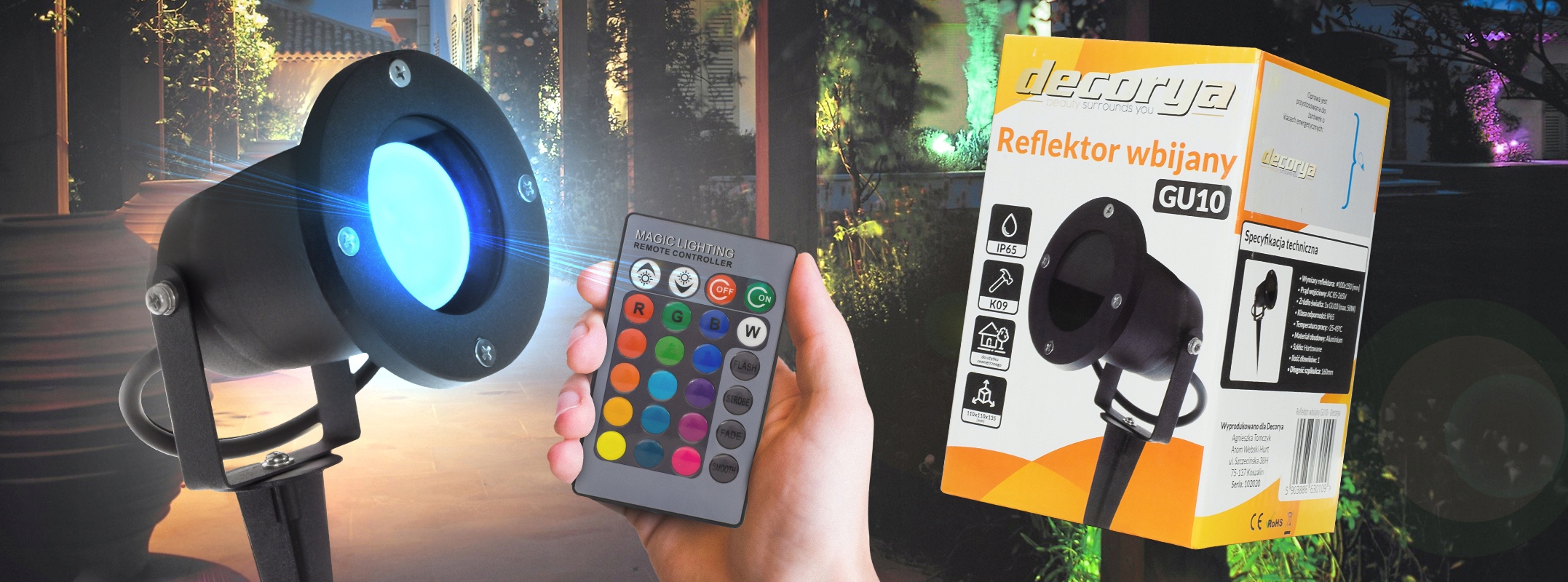 2x OŚWIETLENIE OGRODOWA LAMPA LED RGB DO PODŚWIETLANIA DRZEW KRZWÓW ROŚLIN Stan opakowania oryginalne