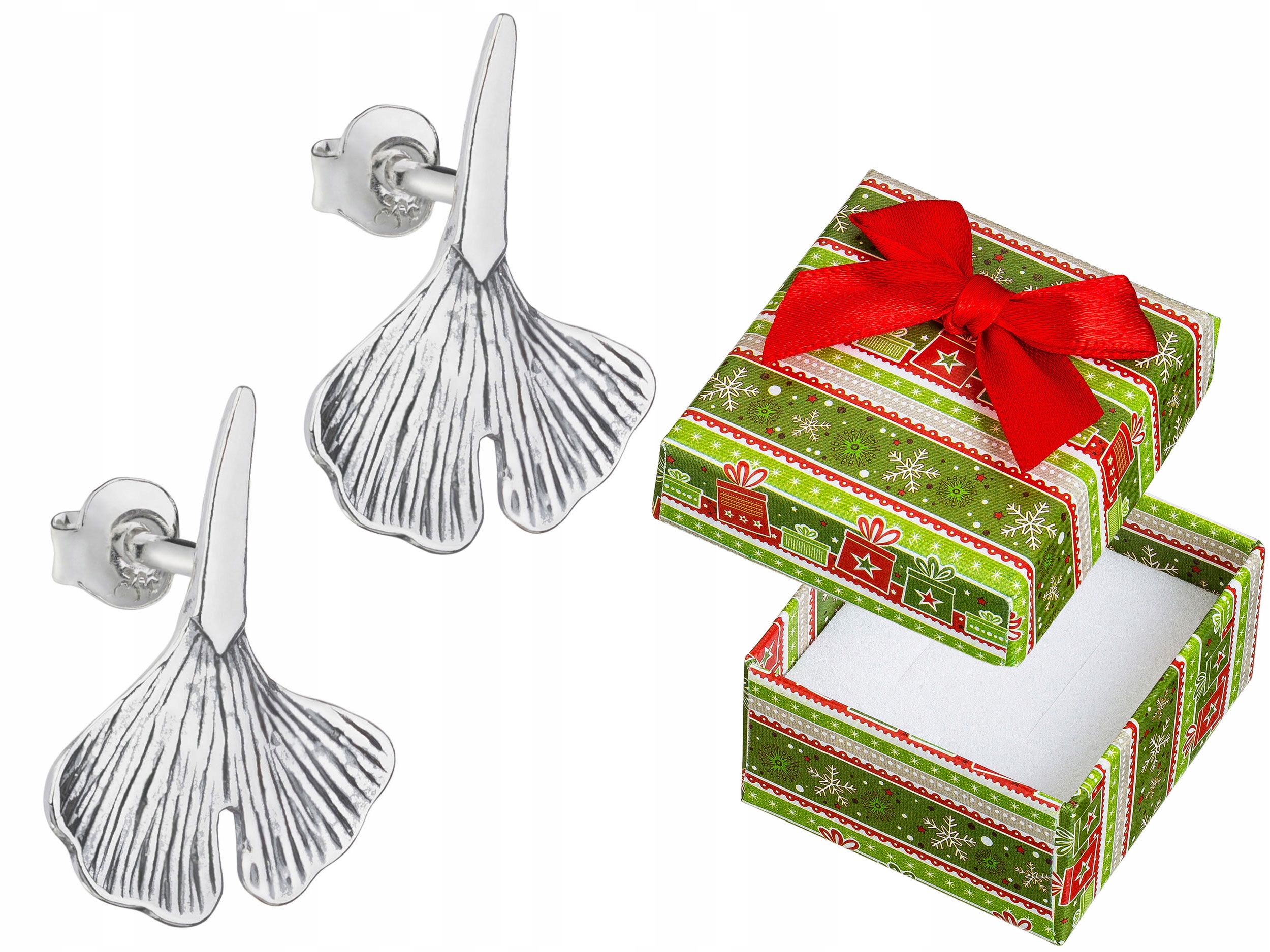 Stříbrné Náušnice List ginkga Velké dámské šroubky Listy ginkgo