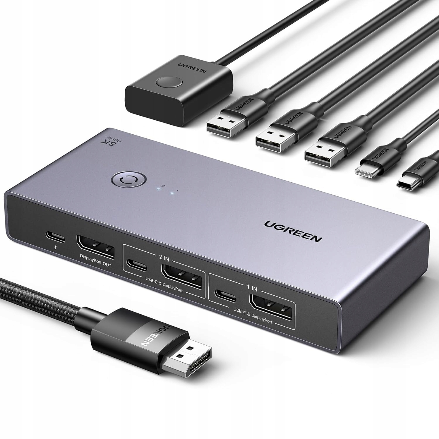 Prepínač Ugreen Kvm DisplayPort 8K 60H 4x Usb 3.0 s káblami R1140 CM695