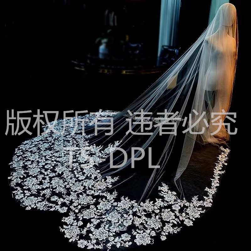 Veil with sequins and feather lace, handmade embroidered veil 3.8 m x 3 m EAN (GTIN) 5410465500727