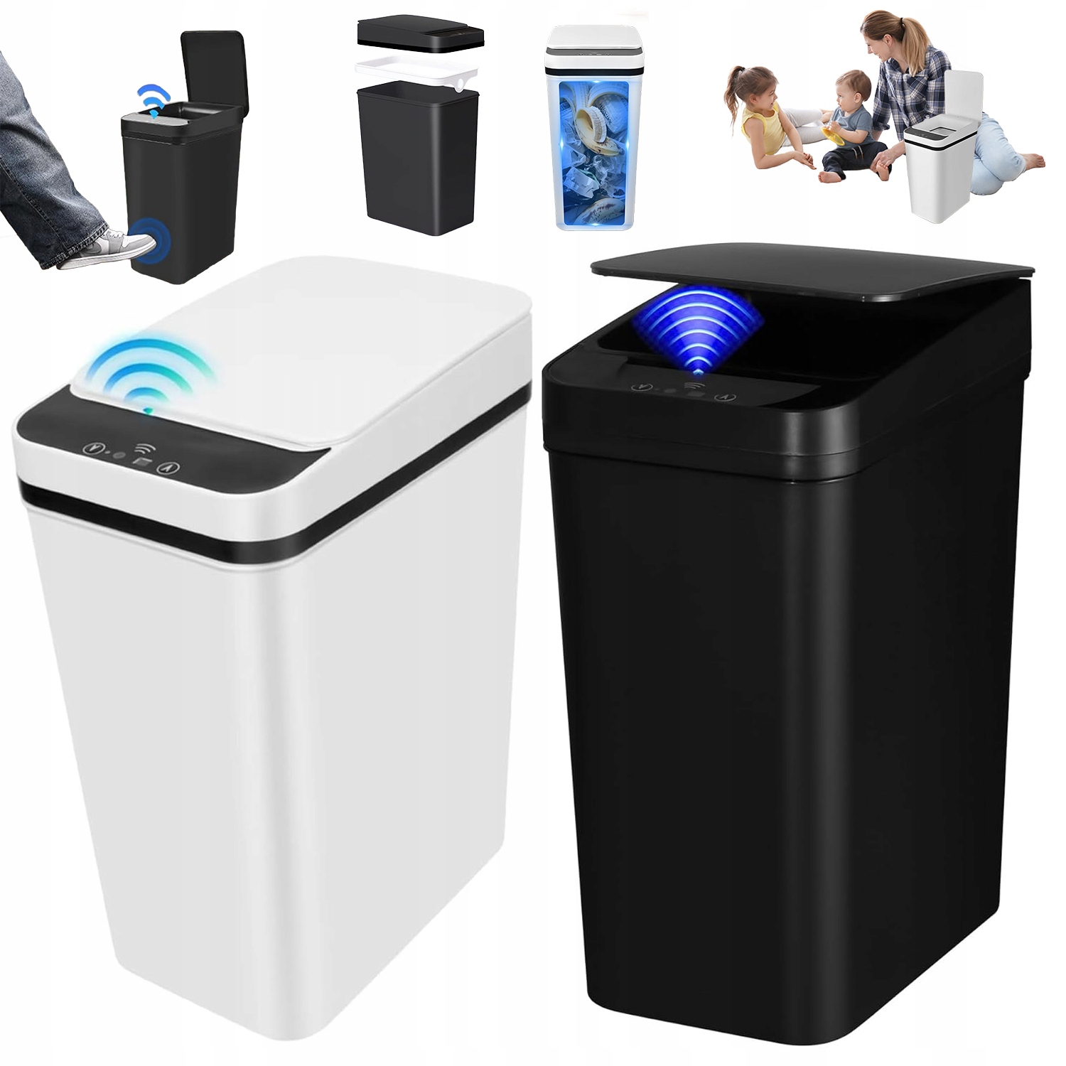 Koupelnový odpadkový koš s bezdotykovým senzorem pohybu 2ks Bílý Černý 12L