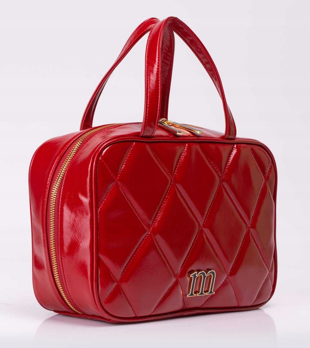 CZERWONA KOSMETYCZKA TOREBKA PIKOWANA LAKIEROWANA Marka Monnari