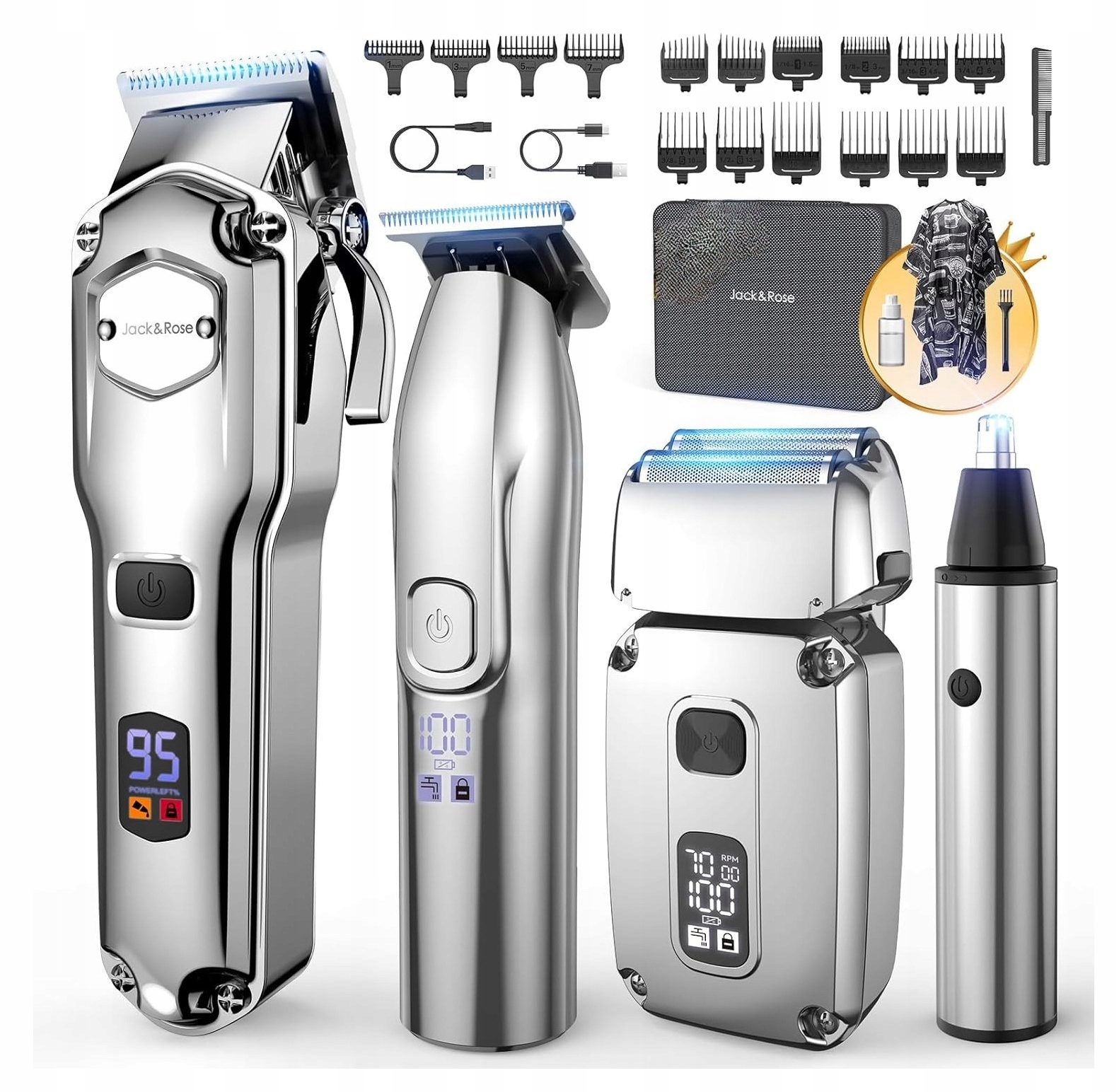 Profesjonalna Maszynka Do Strzyżenia Włosów Bezprzewodowa Trymer 4w1 Zestaw