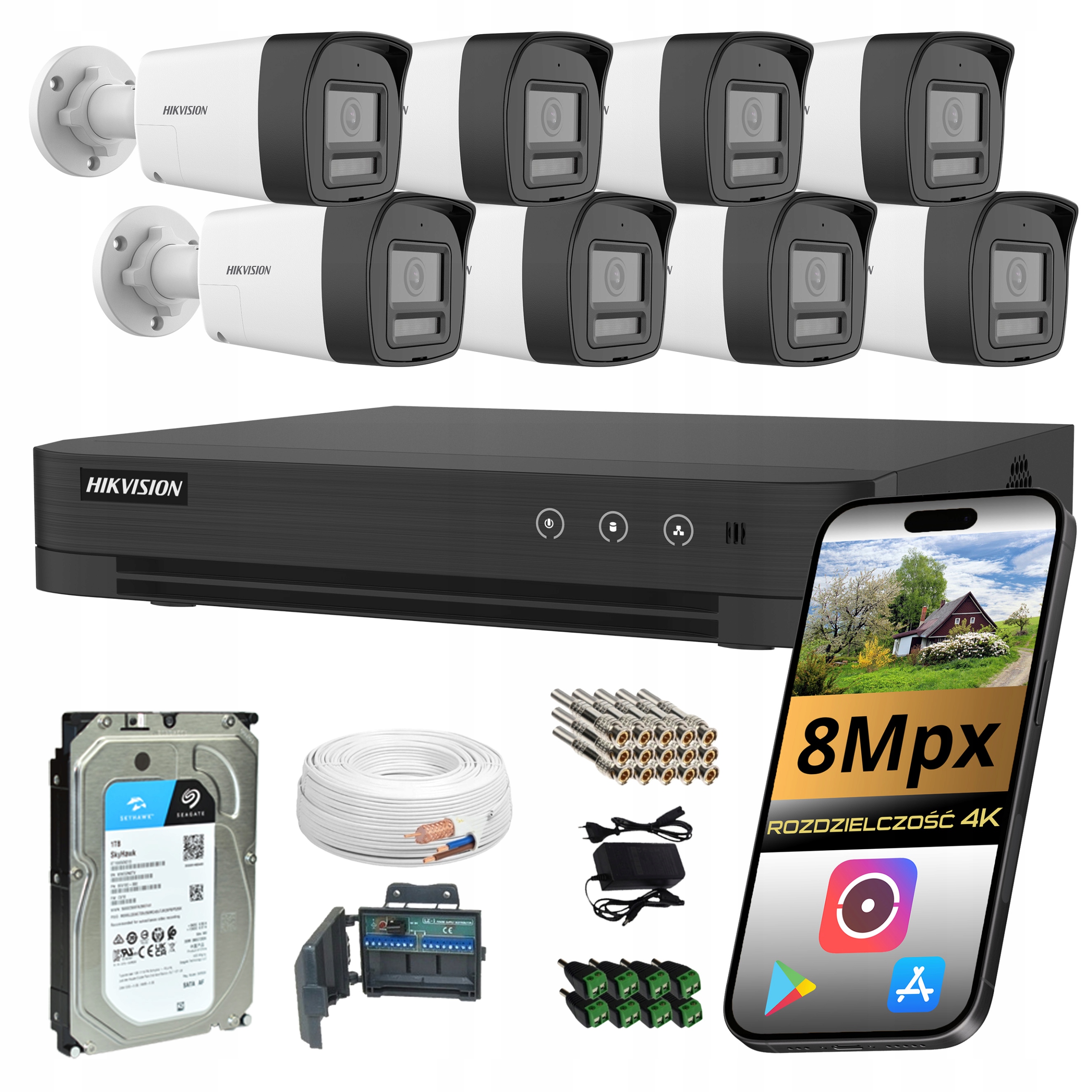 Sada Monitorovania 8 Analógových Kamier 4K 8Mpx Ir Led Hikvision Disk 1TB