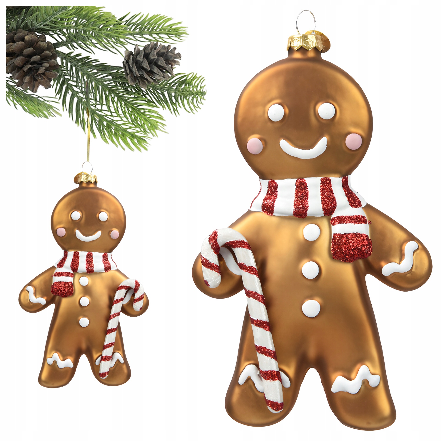 Skleněný závěsná ozdoba na stromeček Velký perníkový Vánoční Koule Vánoční 16 cm