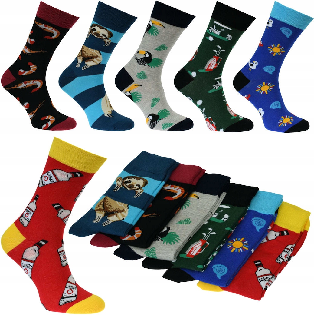 

6 Par Skarpety Męskie Długie Kolorowe