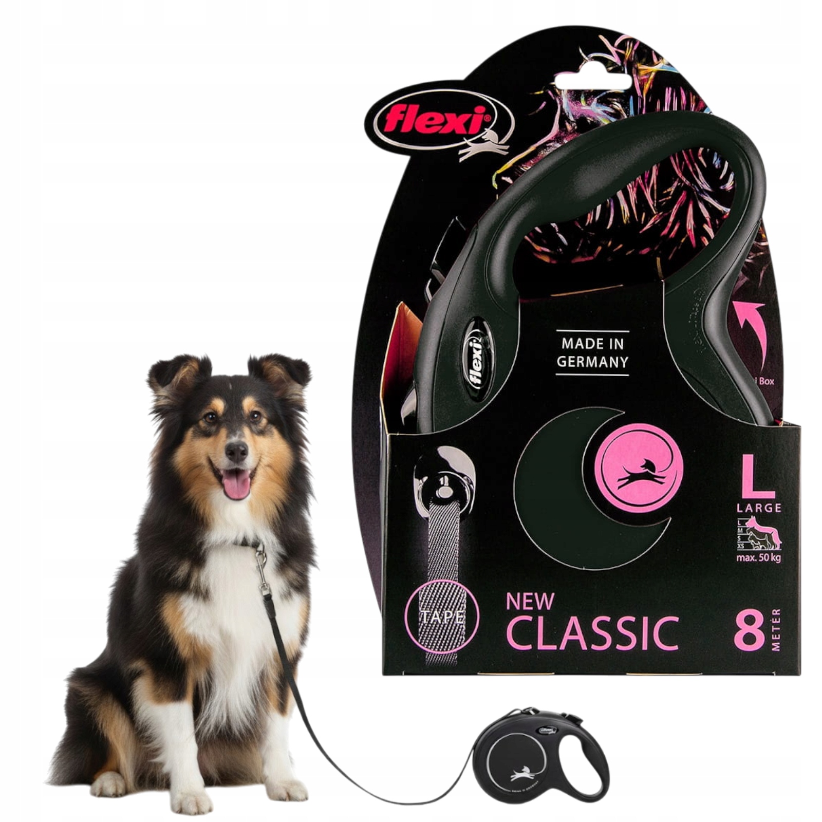 Smycz Automatyczna Na Taśmie L 8m do 50 kg Dla Dużych Psów Wytrzymała