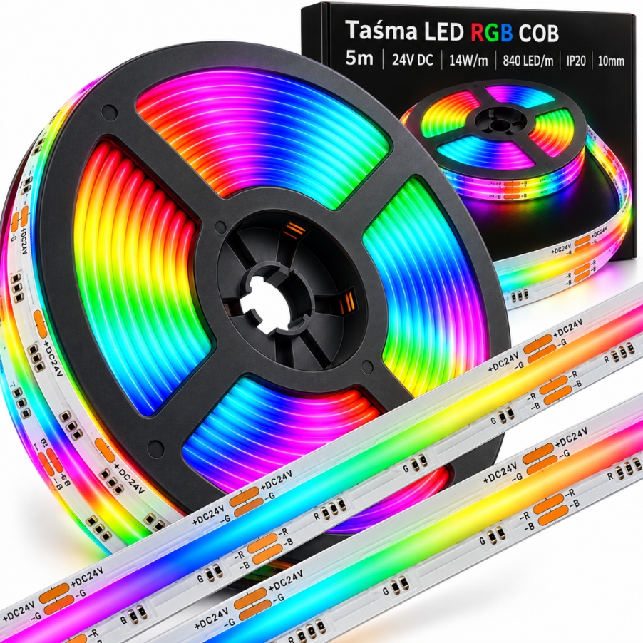 Pásek Cob Rgb 5 m 24 V 840 LED/m 10 mm úhel světla 120 stupňů IP20 pro domácnost